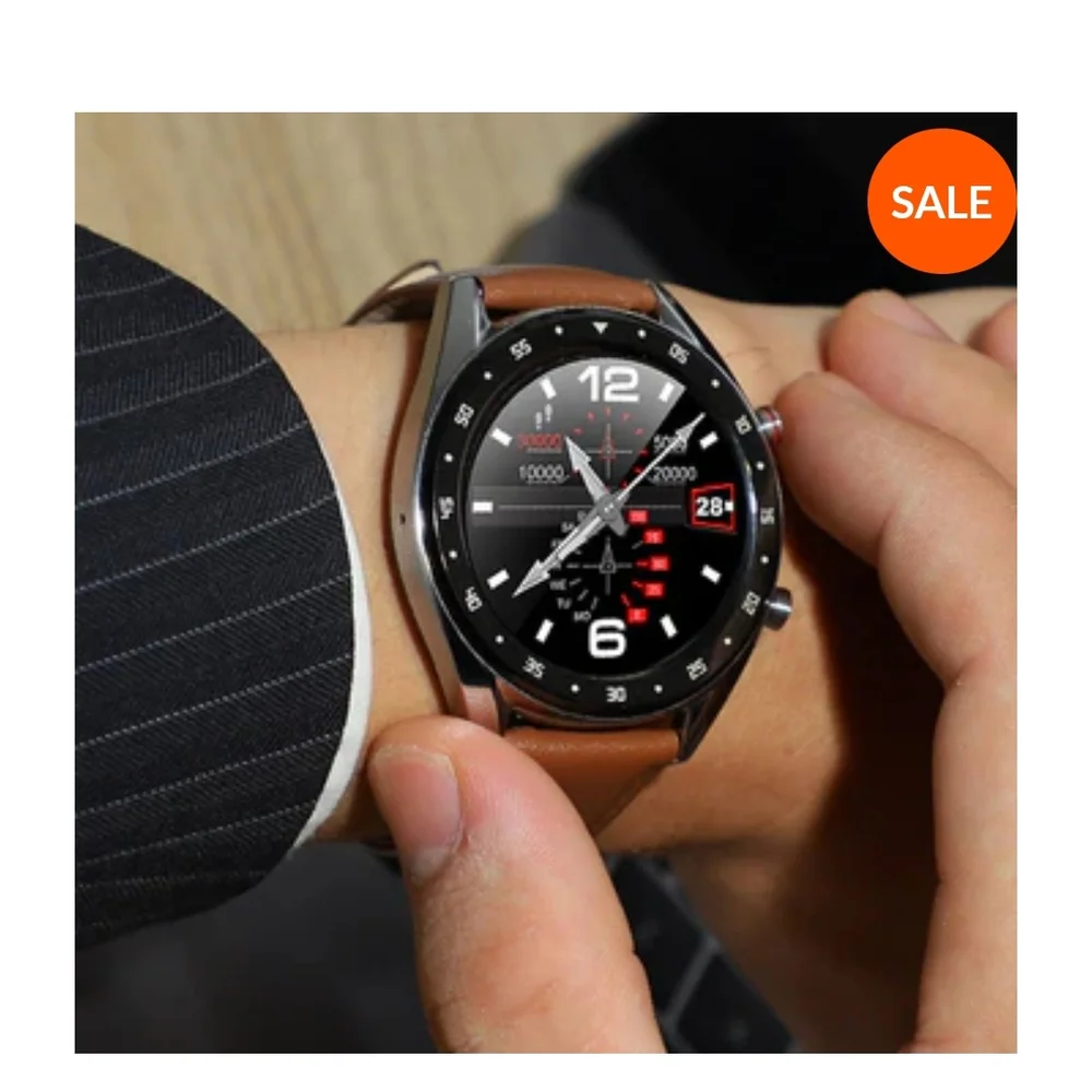 Smartwatch with Brown Leather Strap